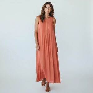 J.Jill Pintucked A-Line Sleeveless Coral Maxi Dress Size L
